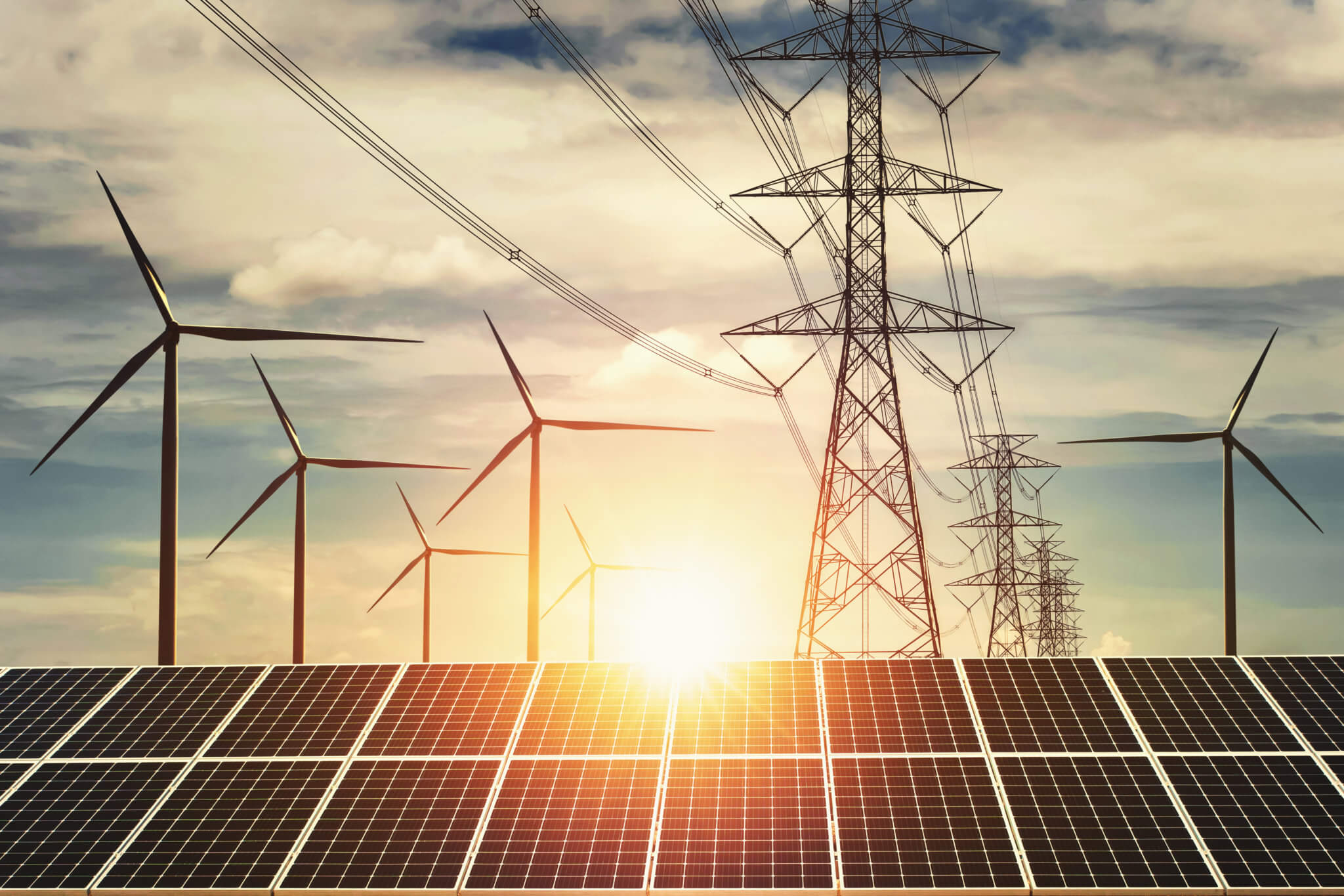 Hybrid Wind Turbines and Solar Panels and Transmission Lines